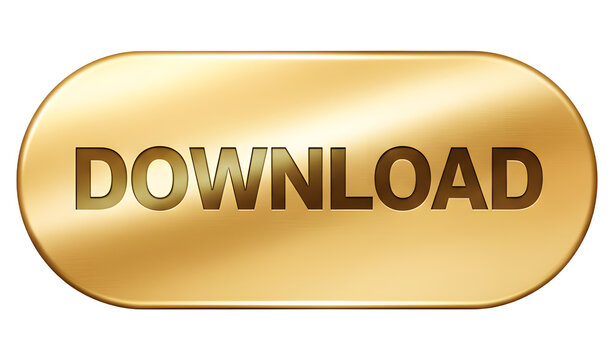 3D Render Gold Download Button with Brushed Metal Texture Isolated on Transparent Background