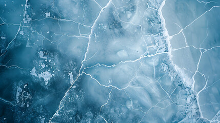 aerial view of frozen lake cracked ice pattern