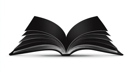 Silhouette open book icon isolated on white background for education, learning, reading concept, knowledge symbol, library design, publishing illustration, academic study, digital content, website int