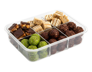 Assorted Protein Energy Balls and Bars in Container Isolated on Transparent Background