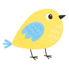 Cute Yellow Cartoon Bird. Spring Character Illustration in Flat Vector Style, Adorable Baby Bird. Isolated on a White Background.