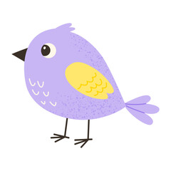 Cute purple bird. Flat vector illustration in cartoon style. Isolated on white background.