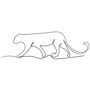 Continuous one line drawing tiger walking symbol Tiger one line drawing isolated on white background. Wild animal tiger is walking in the jungle