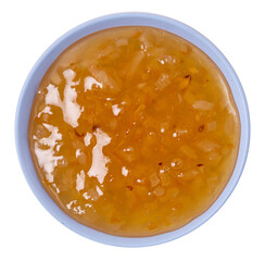 Isolated lemon jam in a saucer on a white background
