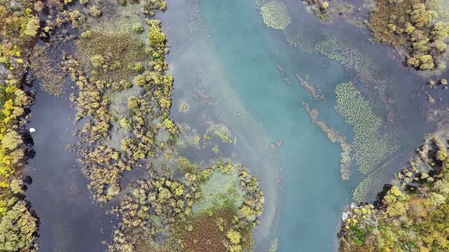 Aerial view of Rijeka and Crnojevica in autumn, Montenegro