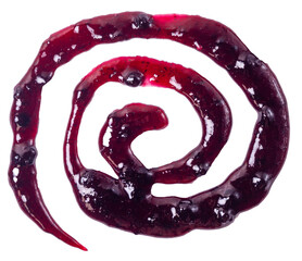 Isolated blackberry jam spiral spread on white background