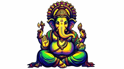 Colorful Psychedelic Pop Art Illustration of Lord Ganesha
