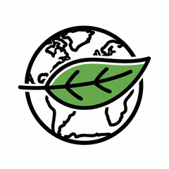 Icon of the Earth wrapped with a large green leaf, symbolizing global sustainability, eco-friendly initiatives, environmental protection, and a commitment to nature conservation.