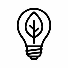 Black and white icon of a light bulb containing a leaf, symbolizing energy efficiency, sustainable power usage, and the concept of "green" or eco-friendly lighting solutions.