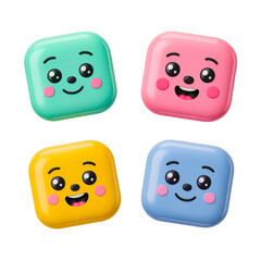 A vibrant collection of cheerful 3d square-faced cartoon characters in bright colors