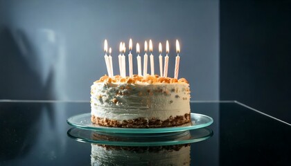 Festive birthday cake adorned with numerous glowing candles, illuminating a joyful moment of celebration and happiness, symbolizing wishes and special occasions