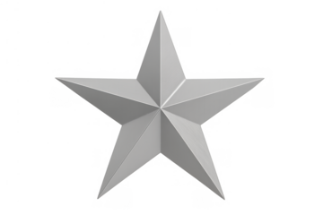 Silver five-pointed star 3d rendering symbol on transparent background, representing success, quality, and achievement