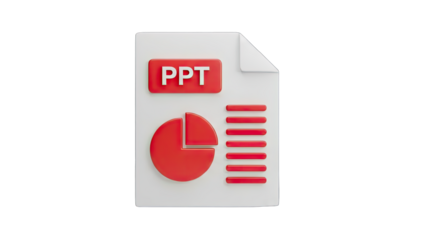 White Presentation Document Icon with Red PPT Label and Pie Chart Graph on Transparent Background