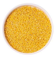Isolated round container with millet on a white background