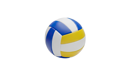 Volleyball with Blue Yellow and White Panels Isolated on Transparent Background Realistic 3D Render