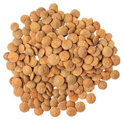 Isolated lentils pile on a white background