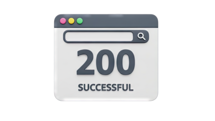 Web Browser Window Displaying 200 Successful Status With Search Bar Isolated On Transparent Background