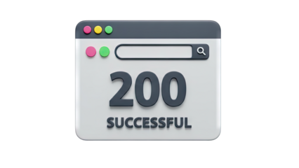 Web Browser Window Showing a 200 Successful Status Code on a Transparent Background with a Search Bar and Traffic Lights