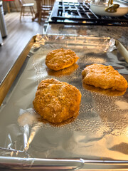 Frozen Breaded Chicken on Foil Baking Tray