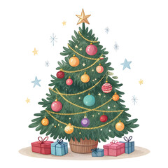 christmas tree with decorations isolated on white