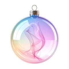 Obraz premium Iridescent glass ornament with pastel gradient and soft smoke swirl, festive delicate reflective bauble with metal cap