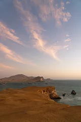 Fotobehang Lavendel Sunset Landscape of Desert Cliffs and Ocean in Paracas National Reserve Peru  © R