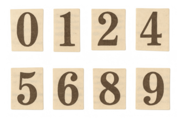 Vintage newspaper clippings forming a complete set of numbers, cutout numerals from zero to nine, retro typography elements