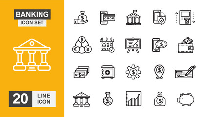 Banking icon set. Finance, money, credit, payment, transfer and more line icon.