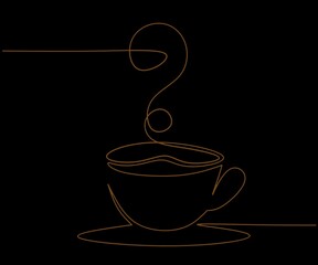Continuous oneline drawing cup coffe image,coffe line stock illustration,coffe cup lineart vector on black background,cup of coffe lineart design vector 