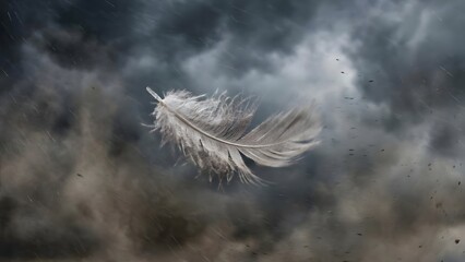 Delicate White Feather Floating in Misty Atmosphere.