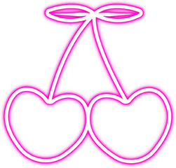 Pink neon cherry outline, Neon light cherry, glowing cherry icon