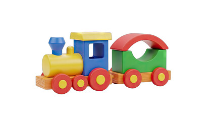 Vibrant Wooden Toy Train with Blue Engine Red Wheels and Green Car Set Against a Black Background Ideal for Childrens Play and Educational Concepts