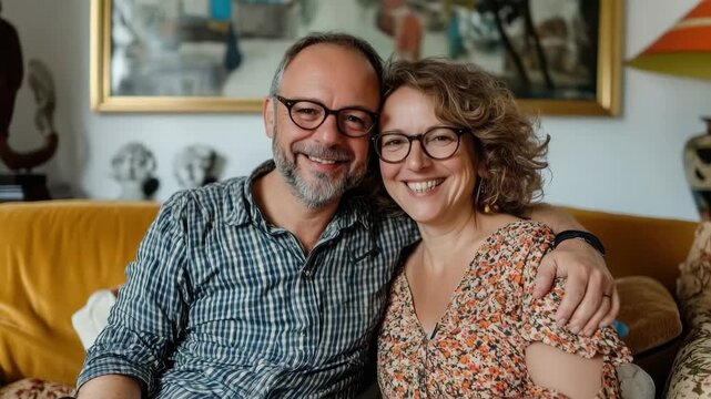 A Loving Couple's Portrait: A radiant couple shares an intimate moment, their genuine smiles reflecting deep affection and a harmonious relationship. Captured with warmth and authenticity.