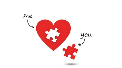 Red heart puzzle piece vector illustration symbolizing romantic passion and feeling for a Valentines Day card logo