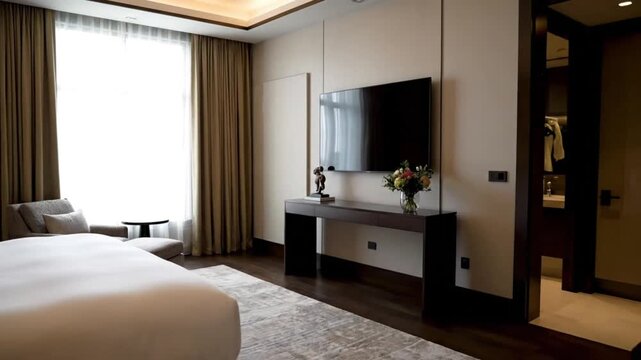 Luxurious Hotel Room with Modern Furniture and Large Window