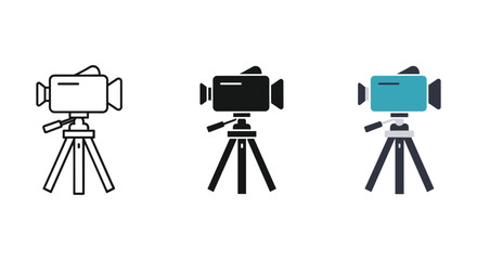 Different styles of video cameras on tripod