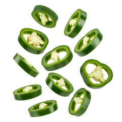 Falling Jalapeno Pepper slice isolated on transparent background