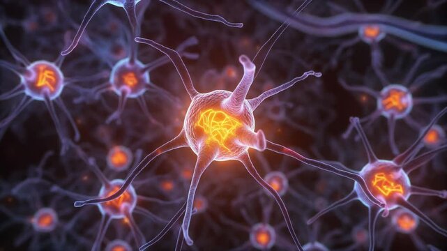 Close-up of glowing neurons and neural network activity