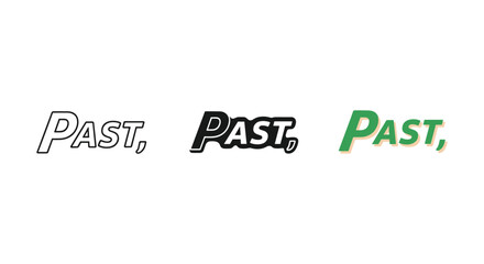 Past text in different colors and fonts on white background