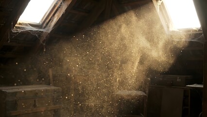 Dust Particles Floating in Sunlit Room.