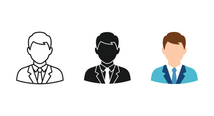 Three businessmen icons in different styles