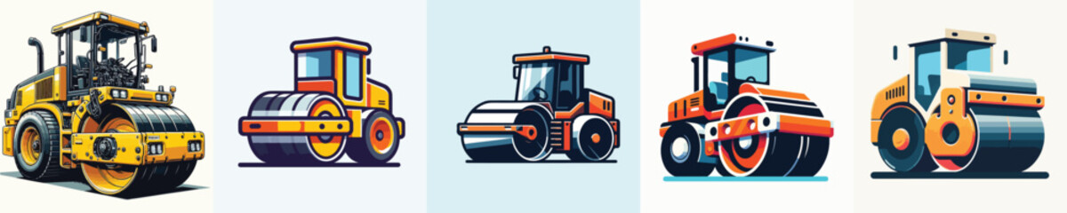 vector road roller white background flat design