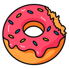 Fototapeta premium Vector illustration of a sweet smiling cartoon donut with a red strawberry dessert icon design