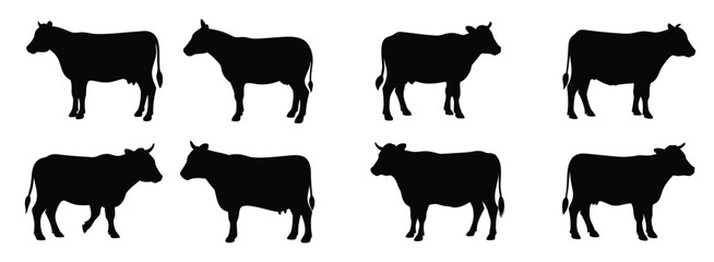 Cow silhouette vector set illustration