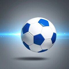 Naklejka premium Soccer ball, white with blue panels, digital image