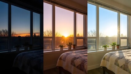 Sunrise and Sunset Views from Large Window.