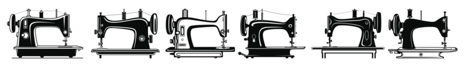 sewing machine silhouette vector art set sewing machines