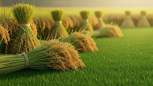 Magh Bihu Background with Harvest Rice Bundles