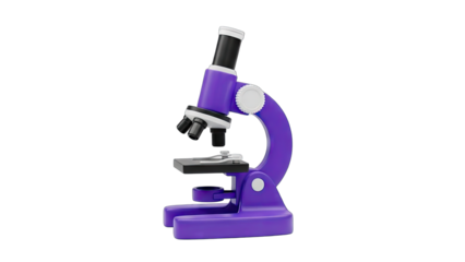 Vibrant Purple Microscope 3D Rendering Isolated on Transparent Background Scientific Research and Laboratory Equipment Object