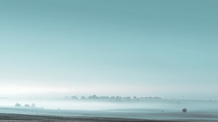 Obraz premium Cloud Dancer Peaceful Misty Morning Landscape with Distant Trees and Hazy Blue Sky Colour of the Year 2026